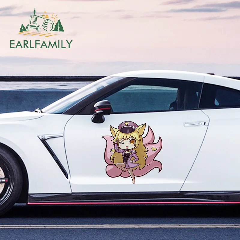 EARLFAMILY 43cm x 42.3cm Cartoon Ahri Funny Car Stickers Decal Waterproof Vinyl Car Wrap Door The Nine-Tailed Fox Car Styling