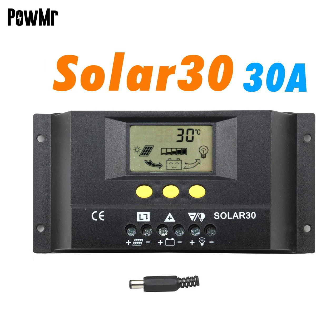 PWM Controller Solar 30A 12V 24V Auto LCD Display for Max 360w and 720w Panel Solar with Temp Senor Light and Timer Control