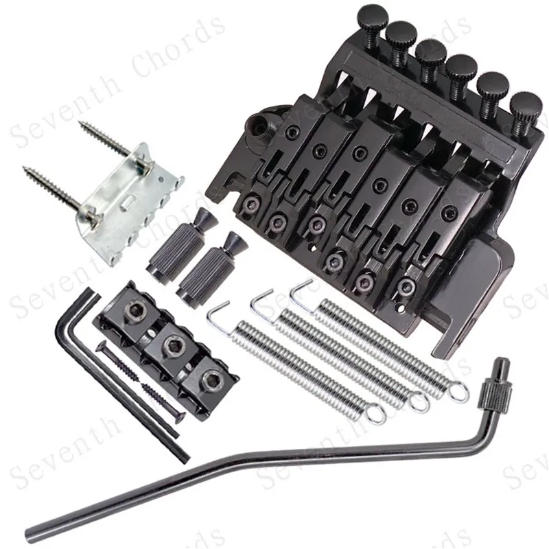 Ein Satz Tremolo-Brücken für schwarze E-Gitarren mit Doppelverriegelungssystem, 6 Saiten, Zubehörteile – Detail 1