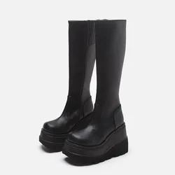 Classic New Big Size Shoes laces Wedge High Heels Platform Tide Trendy Boots Autumn Winter Mid-Calf Boots Shoes Women Footwear