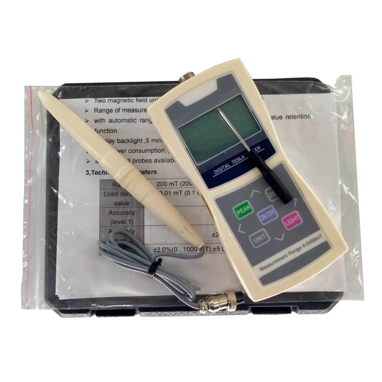 المغناطيس الرقمي تسلا متر اختبار المجال المغناطيسي Gaussmeter مع 5 نطاق الدقة 2000mT قيمة التخرج 0.1mT
