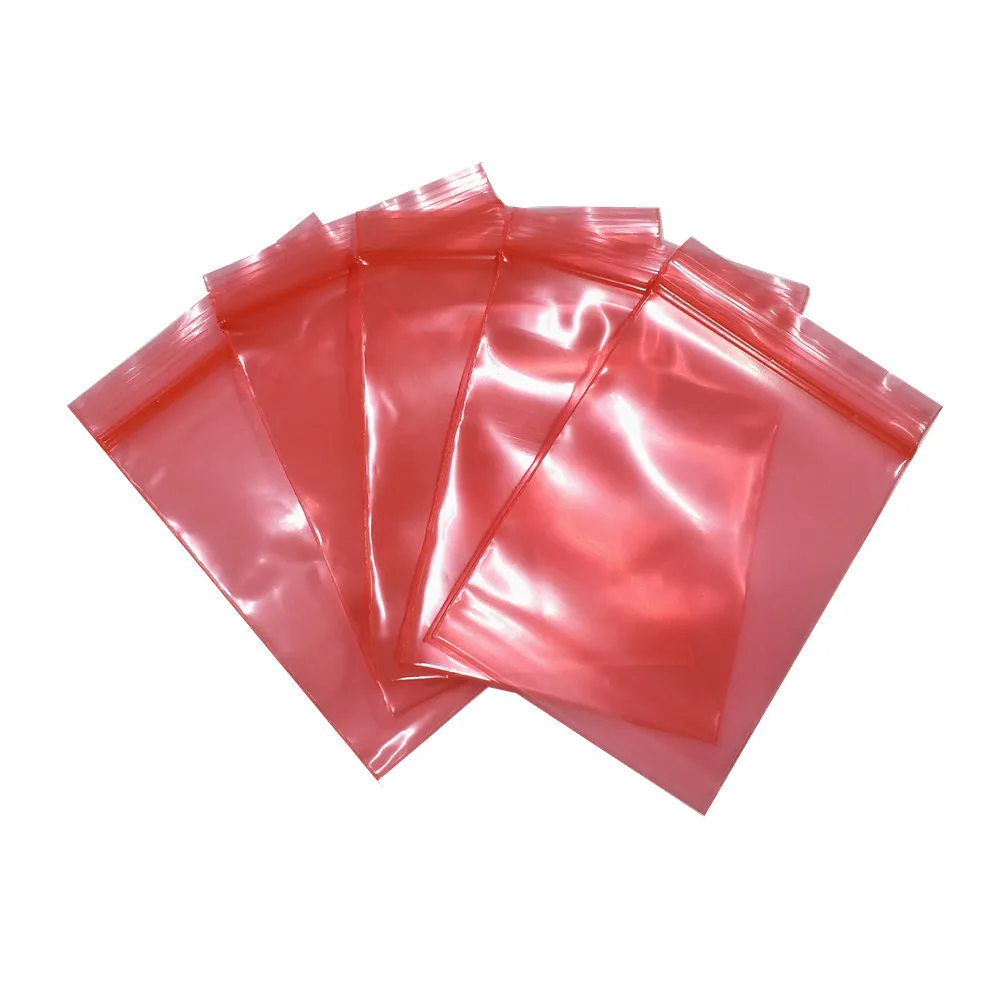 100PCS PE Self Seal Red ESD Shielding Antistatic Bag Zip Lock Bags Anti Static Package Pouches for Electronic Jewellry Storage