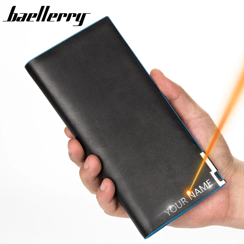 

2020 Men Wallets Name Engraving Long Style Thin Wallet For Men Double Zipper Casual Card Holder Male Wallet For Boy