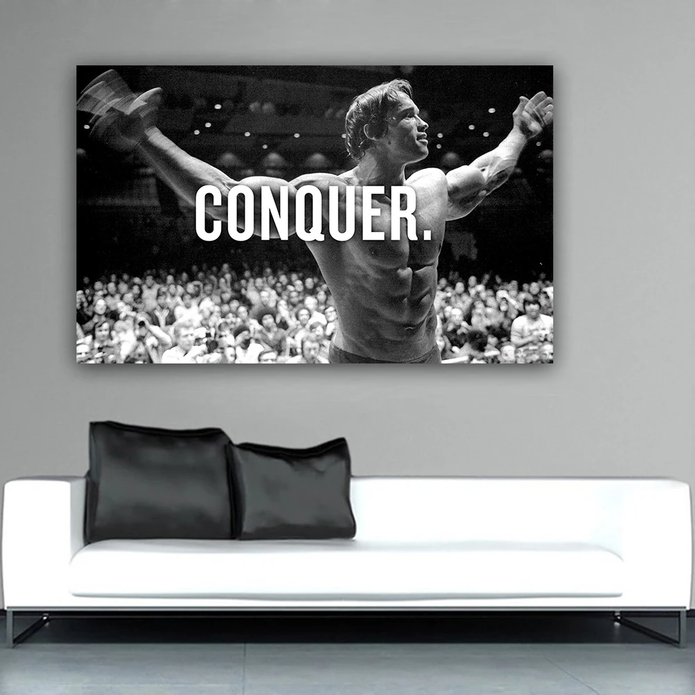 DDHH CONQUER Arnold Schwarzenegger Bodybuilding Motivational Quote Art Canvas Poster Print 24x36inchWall Picture for Living Room