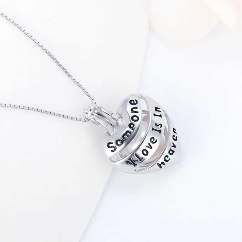CLUCI 925 Sterling Silver Women Jewelry Heart Shaped Cage Pendant Someone I Love Is in Heaven Letter Charms Pearl Locket SC271SB view 5