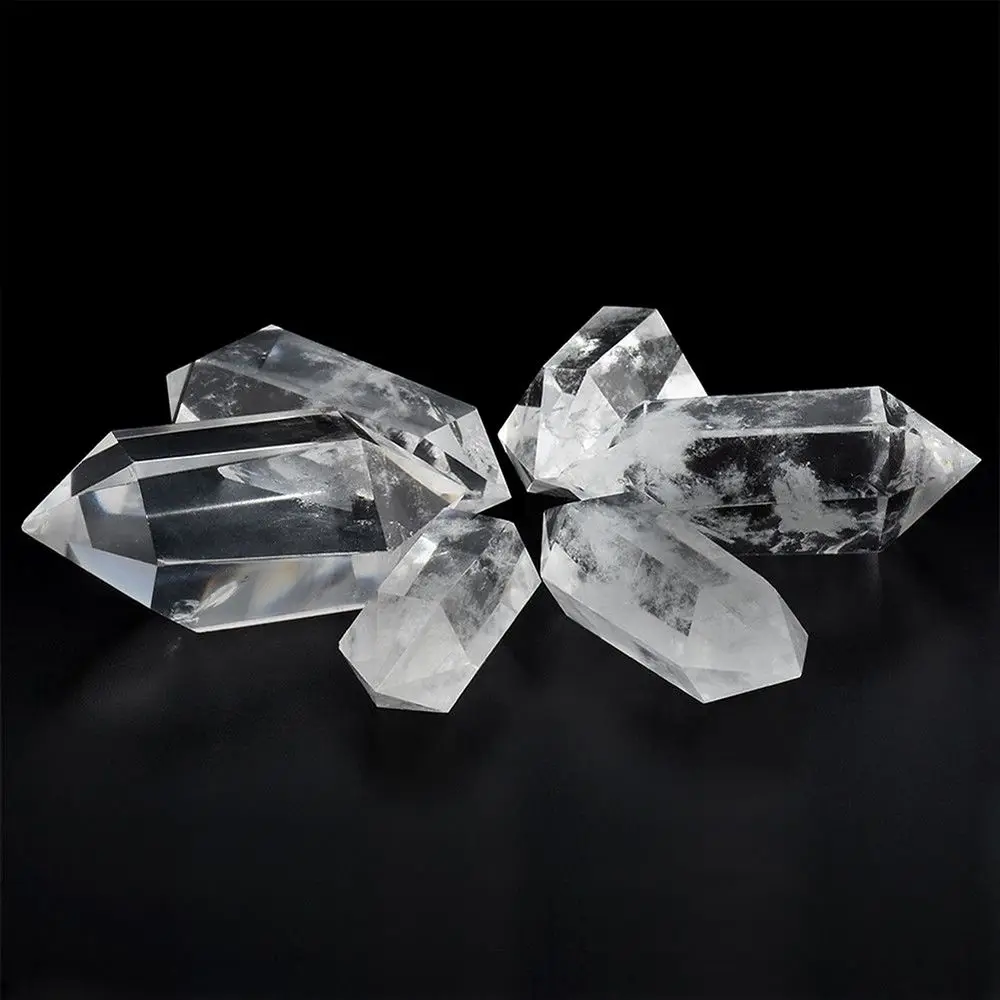 

1 PC Gift Healing Stone Home Decoration White Quartz Double-pointed Clear Crystal Obelisk Hexagonal Wand