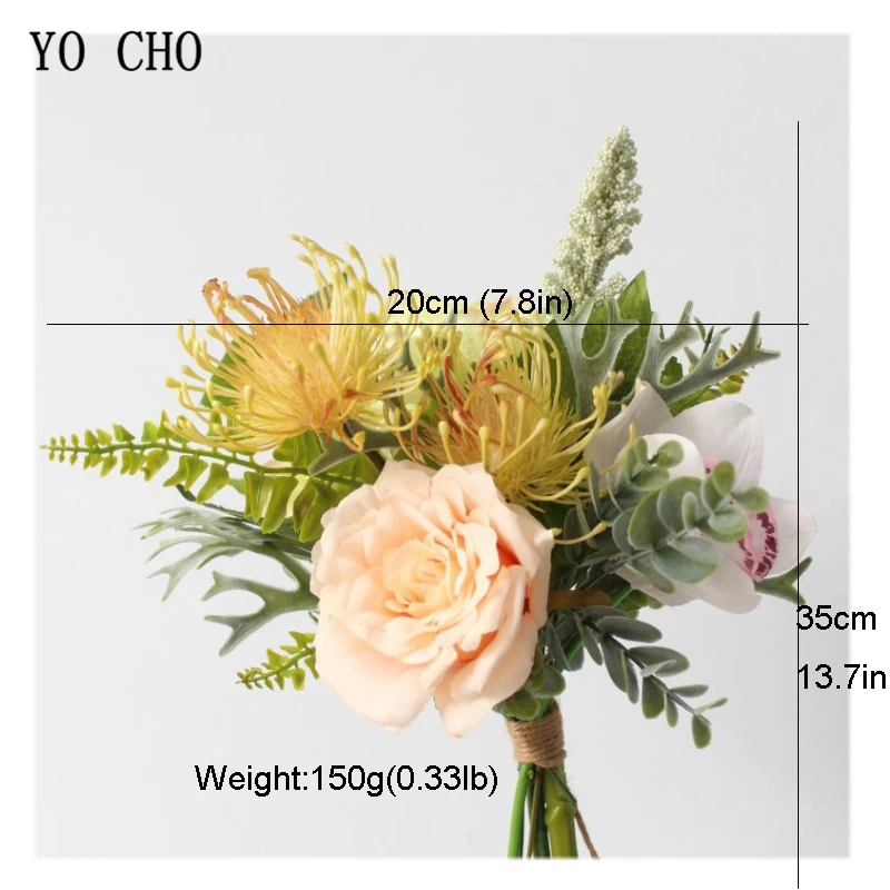 YO CHO Bride Bouquet Artificial Silk Rose Flower Drop Shipping Orchid Pompom Flower Purple Bridal Prom Festival Wedding Supplies