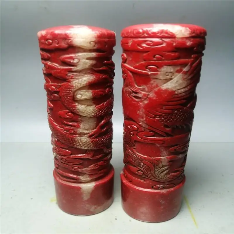 China old Beijing old goods  Exquisite Soapstone Seal Dragon and Phoenix Cylindrical Seal statue