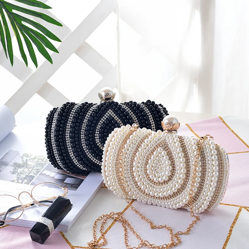 Women's Pearls Polyester Clutch Wedding Bags Champagne / White / Black