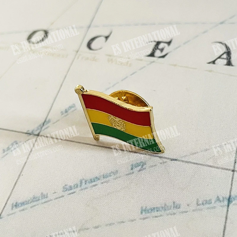 Bolivia  National Flag Crystal Epoxy Metal Enamel Badge Brooch  Collection Souvenir Gifts  Lapel Pins Accessories  Size1.6*1.9cm