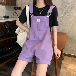 HI-FASHION Summer Vintage Purple Jean Jumpsuit Women Cotton Wide Legs Bib Female Overalls Woman Personality Denim Rompers