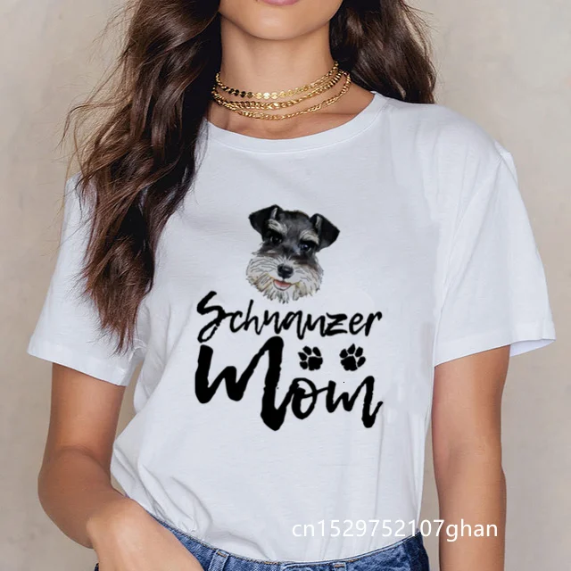 Schnauzer Mom T Shirt Women Vintage Dog Lover Graphic Tshirt Tee Shirt Femme Summer Top Clothes Harajuku Camisas Mujer T-shirt