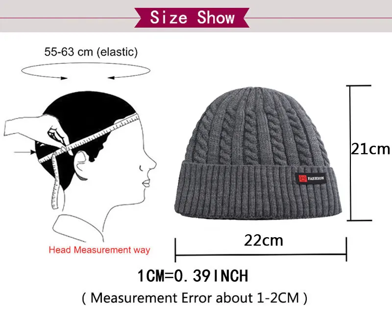 Marke Skullies Mützen Männer Winter Hüte Für Männer Kappe Frauen Winter Gestrickte Hut Männlich Warme Dicke Gorro Motorhaube Pelz Stricken Beanie Hut Kappe – Detail 3