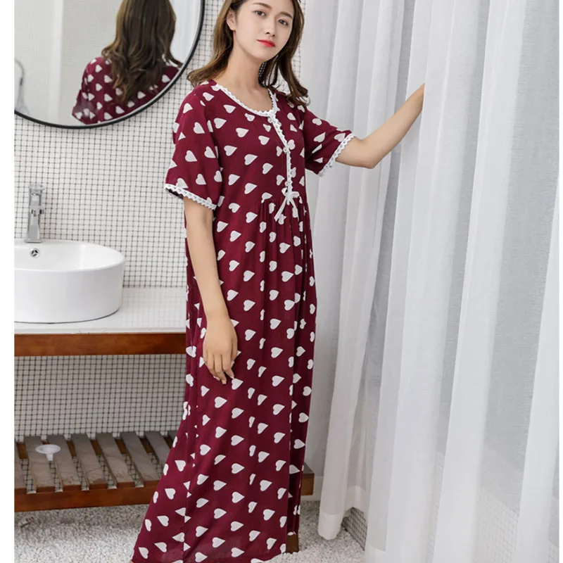 Chemise de nuit en coton doux imprimé à pois pour femmes, vêtements de nuit sexy, robe de nuit respirante, nuisette décontractée, vêtements pour la