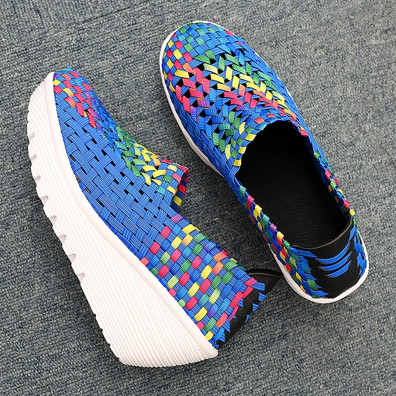 New Women Sneakers Summer Casual Shoes Woven Flat Platform Women\'s Shoes Breath Loafers Lady Footwear Soft Zapatos Plus Size 42