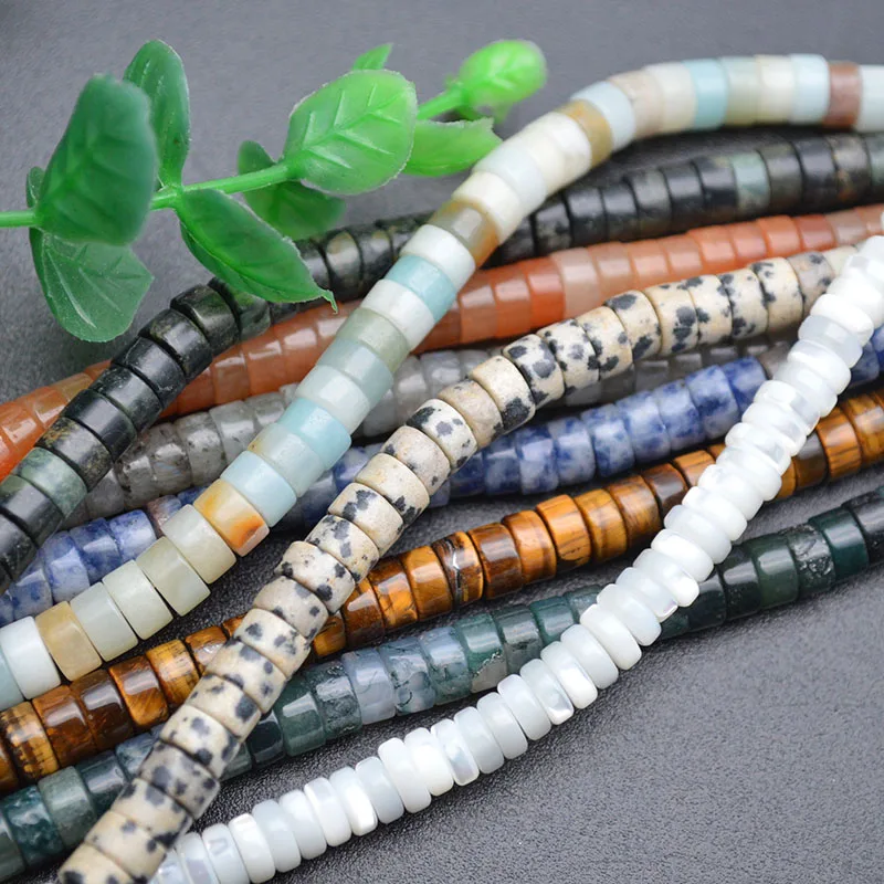 4mm 6mm Natural Stone Flat Round Dics Heshi Spacer Beads (Moss agate /Tiger Eye/Labrddorite /Sodalite /amazonite / aventurine )