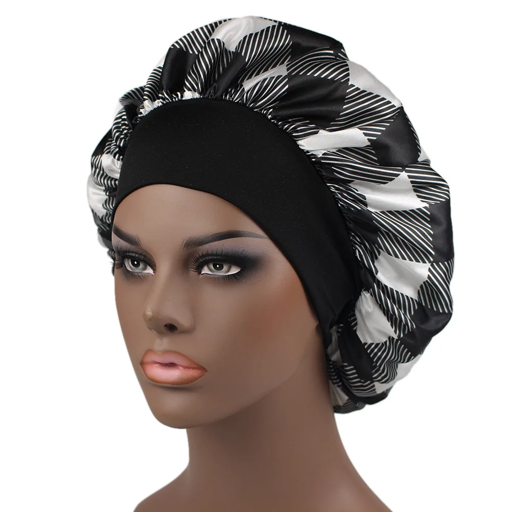 Extra Large Satin Bonnet Women Big Size Beauty Print Satin Silk Bonnet Sleep Night Cap Head Cover Bonnet Hat Wholesale