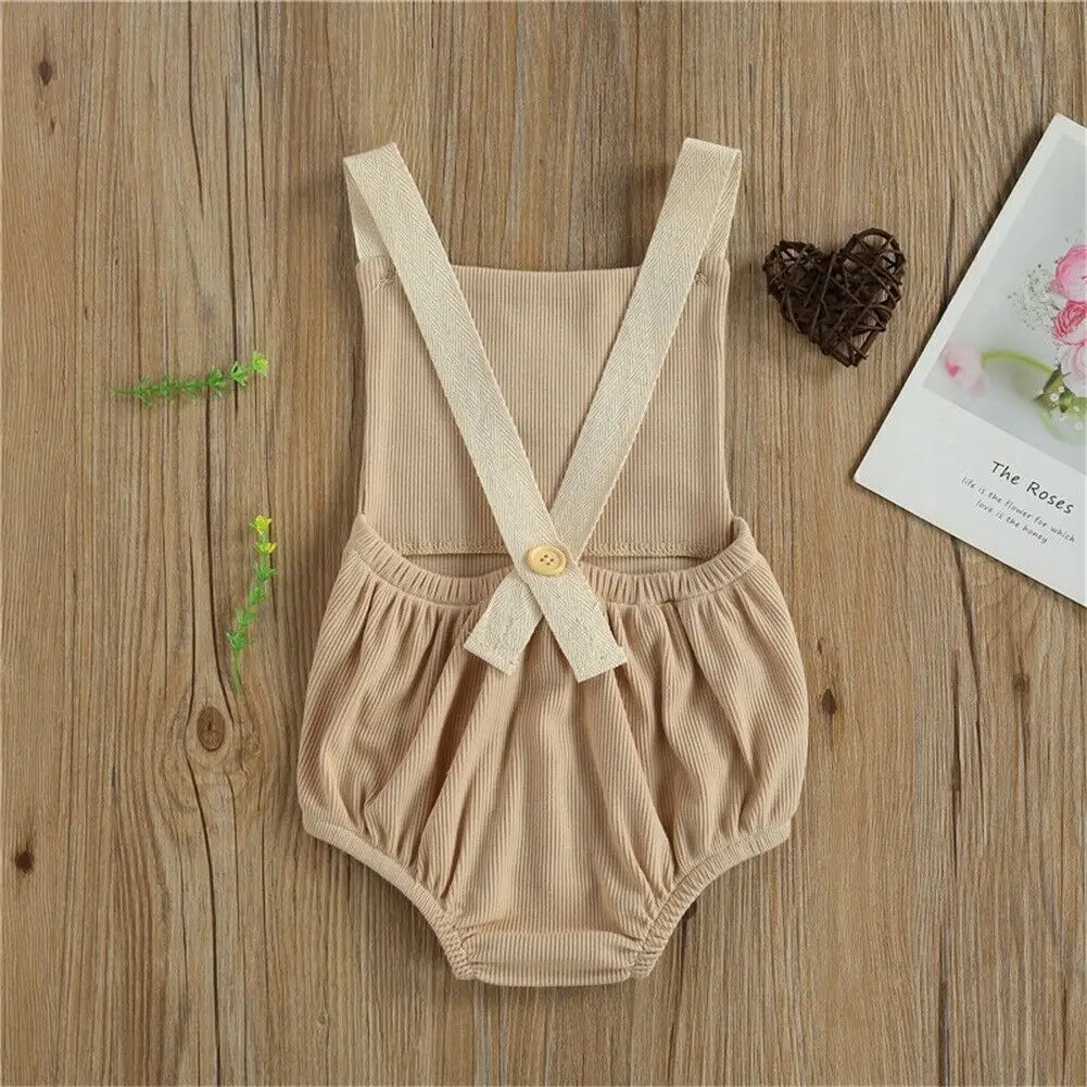 Summer Newborn Baby Clothes Infant Boy Girl Romper Solid Color Rainbow Print Square-neck Sleeveless Jumpsuit Playsuit