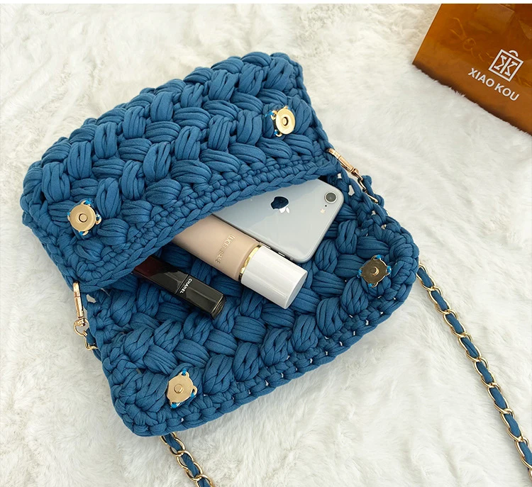 Hand Woven Bags for Women Strip Thread Hook Knitted Women\'s Shoulder/Crossbody Bag Clutch Bag 2024 Winter Female Messenger Bags