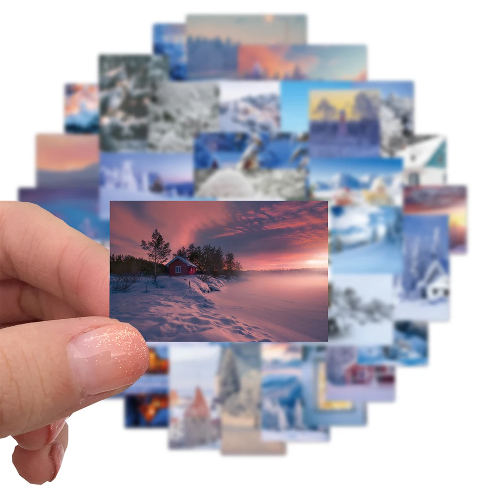 10/30/50pcs Winter Snow Scene Stickers Aesthetic Landscape Decals Laptop Luggage Phone Scrapbook Waterproof Sticker Decorative