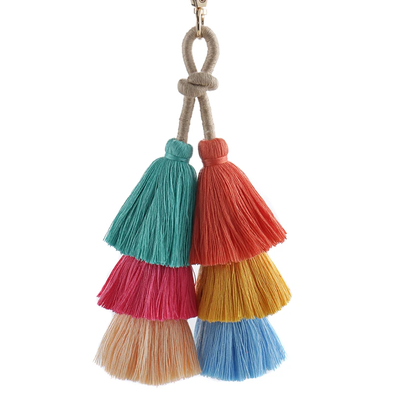 Bohemian Multicolor Handmade Tassel Keychain Layered Key Ring Boho Handbag Accessories Key Holder Jewelry Gifts For Women