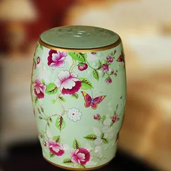 Taburete americano de estilo europeo, taburete de tocador de cerámica con diseño de flor y pájaro, con diseño de pier de porcelana y adornos artesanales