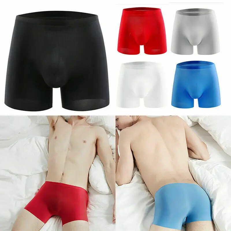 Sexy Ice Silk Men\'s Underwear 3D Transparent Underpants Boy Boxer Shorts Male Panties Seamless Breathable Solid Color Lingerie