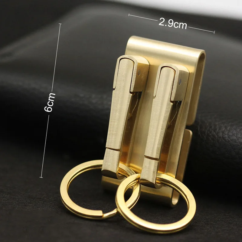 Men Key Chain Belt Clip Pull Double Loops Keychain Car Key Rings Brass Detachable Key Holder Belt clip accessories