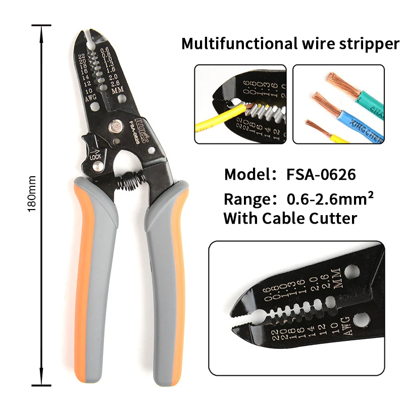 IWISS FSA-0626 wielofunkcyjny ściąganie przewodów szczypce z cięcia kabli Φ0.6-2.6mm (20-10AMG) ściąganie przewodów narzędzia do zdejmowania