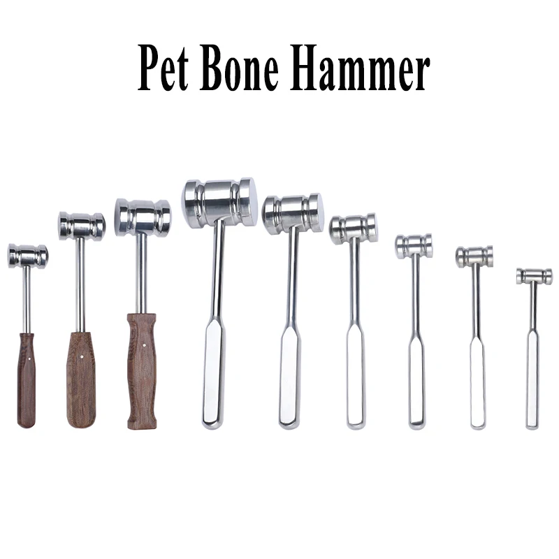 1PCS Pet Bone Hammer Orthopedic Equipment Stainless Steel Wooden Handle Small Animals Feline Canine Clinic Hospital Supplies