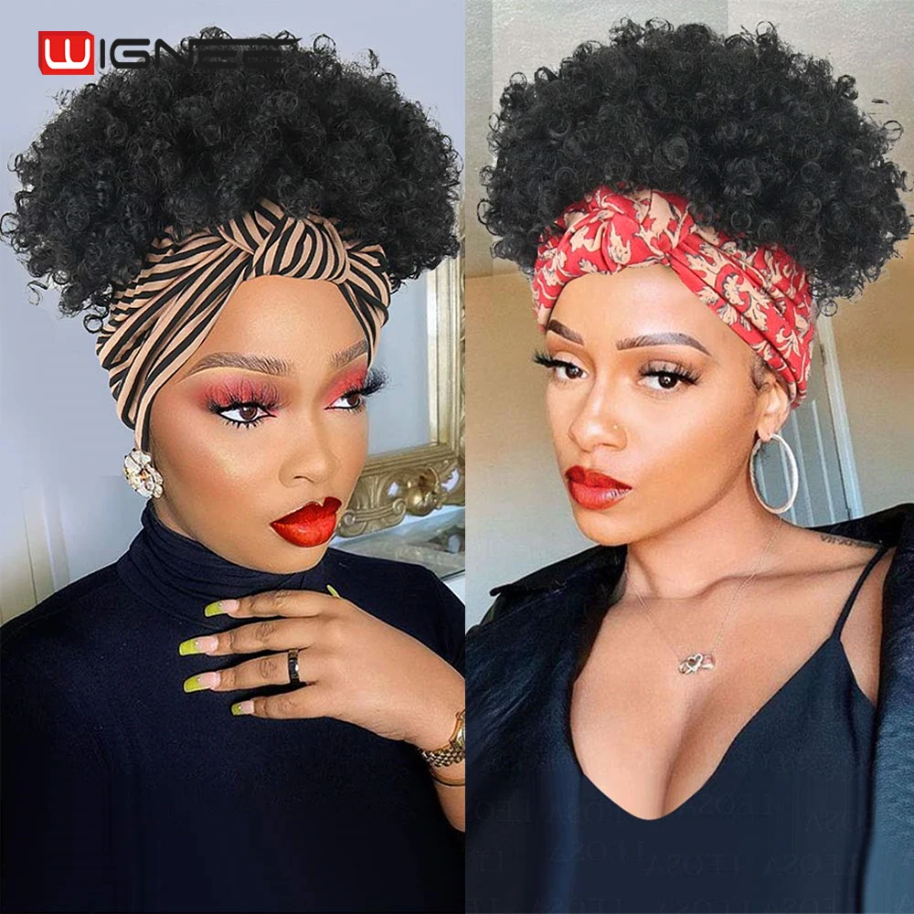 Wignee Headband Short Spiral Curl Human Hair Wigs For Black Women Remy Brazilian Glueless Natural Brown Hair African Hairstyles