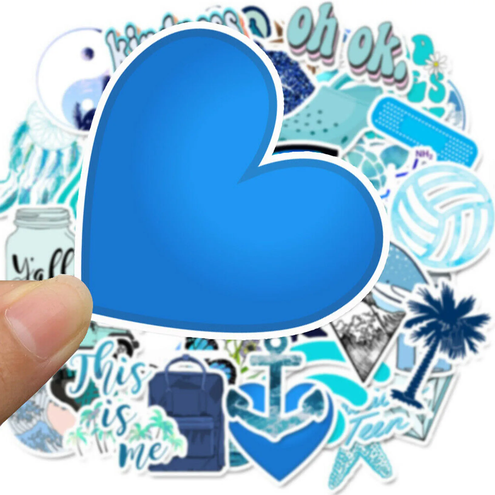 Pegatinas azules para monopatín, calcomanía de vinilo para ordenador portátil, equipaje, VSCO, pegatina para niñas, 50 Uds.