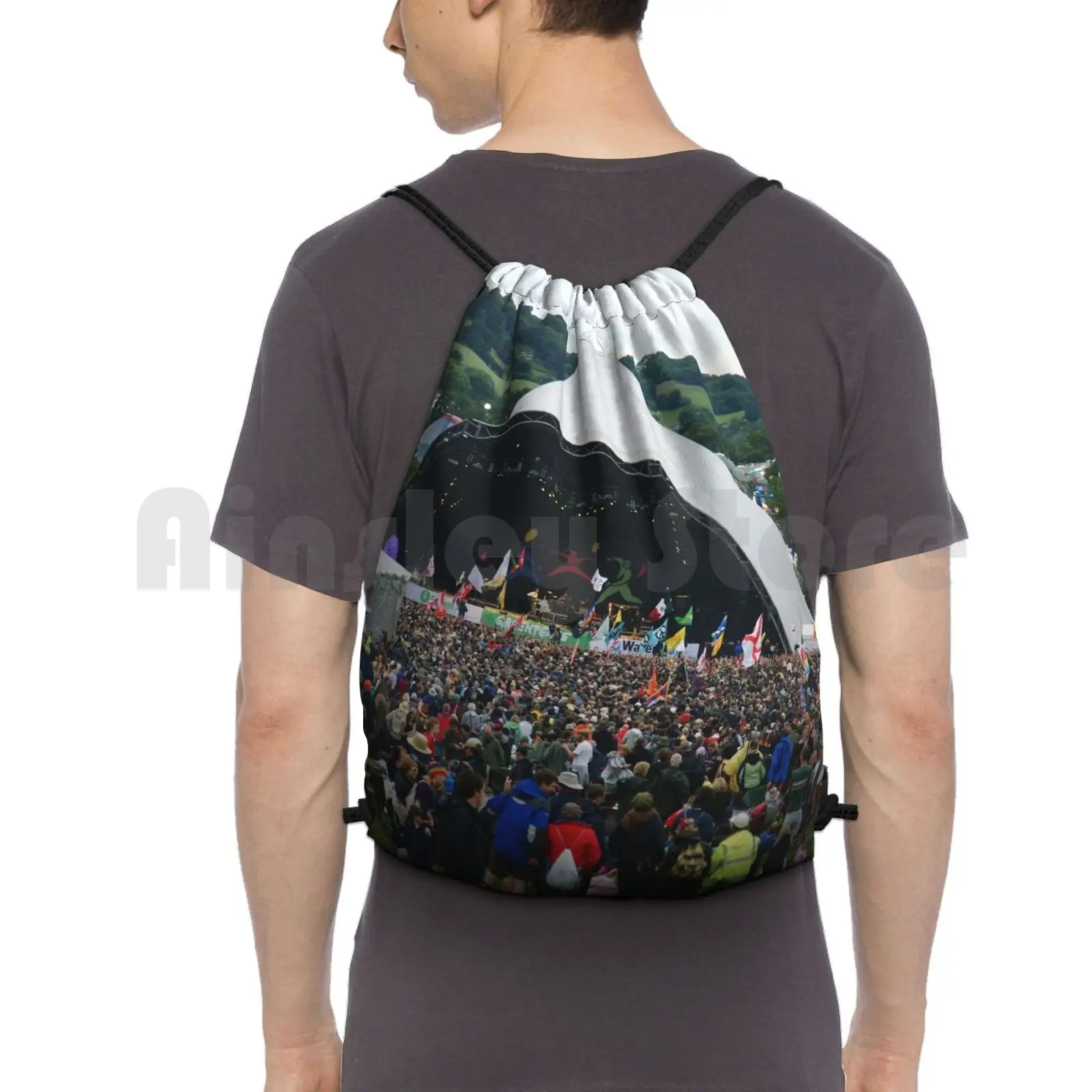 Glastonbury Festival Backpack Drawstring Bags Gym Bag Waterproof Glastonbury Music Festivals