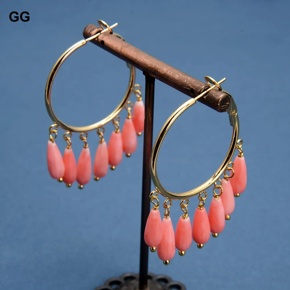 GG Pink Coral Gold Color Plated Circle Hoop Earrings For Women Exaggerate Circle Earrings Personality Nightclub