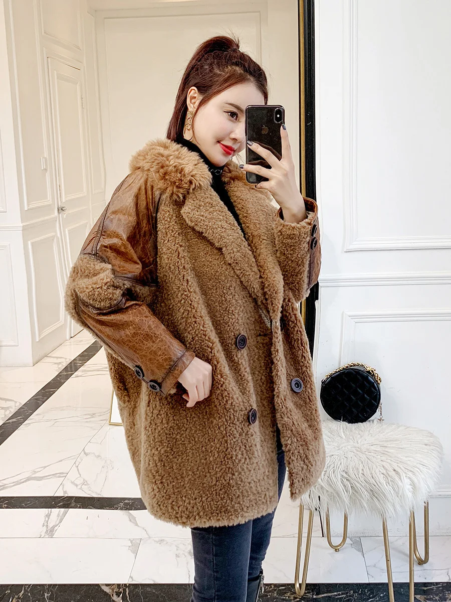 

Sheep Real Shearling Fur Coat Winter Coat Women Clothes 2020 Real Wool Coat Female Suede Leather Jacket Manteau Femme MY