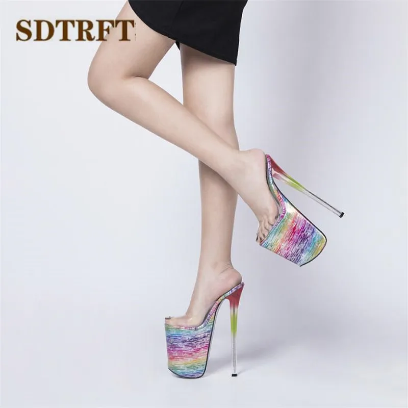 SDTRFT shoes woman Shallow mouth Slipper Peep Toe 22cm Thin Heels Wedding pumps sapato feminino transparent Stilettos US14 15 16