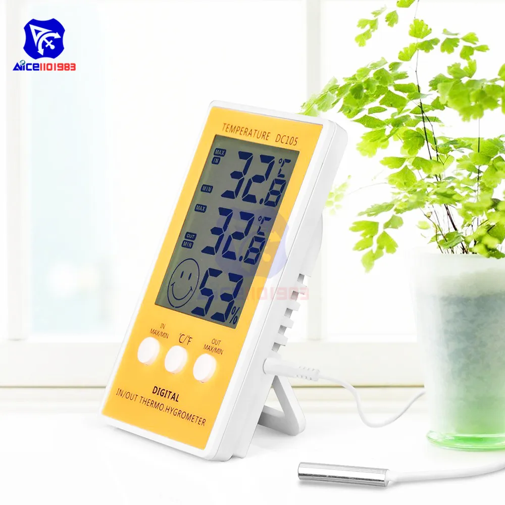 diymore LCD Digital Hygrometer Thermometer Indoor Outdoor Humidity Temperature Monitor Gauge with Sensor Probe for Home Office