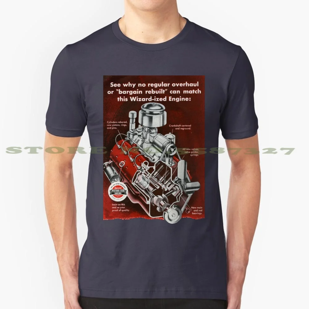 Wizard Engines. Repowering America In The '50S 100% Cotton T-Shirt Engine Motor Mechanic Wizard Red Workshop Vintage Flathead