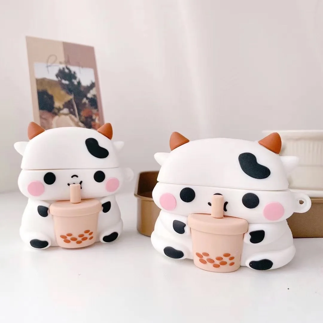 3D Boba Cow Cartoon Case for AirPods Pro 1 2 3 Wireless Earphone Protective Case Cover for Airpods 2 Case Charging Cover Box