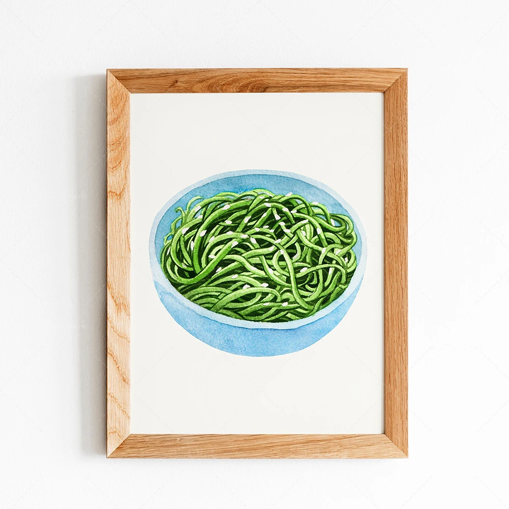 Modern watercolor noodle wall art, ramen food art, a great choice for home and kitchen decoration gifts.