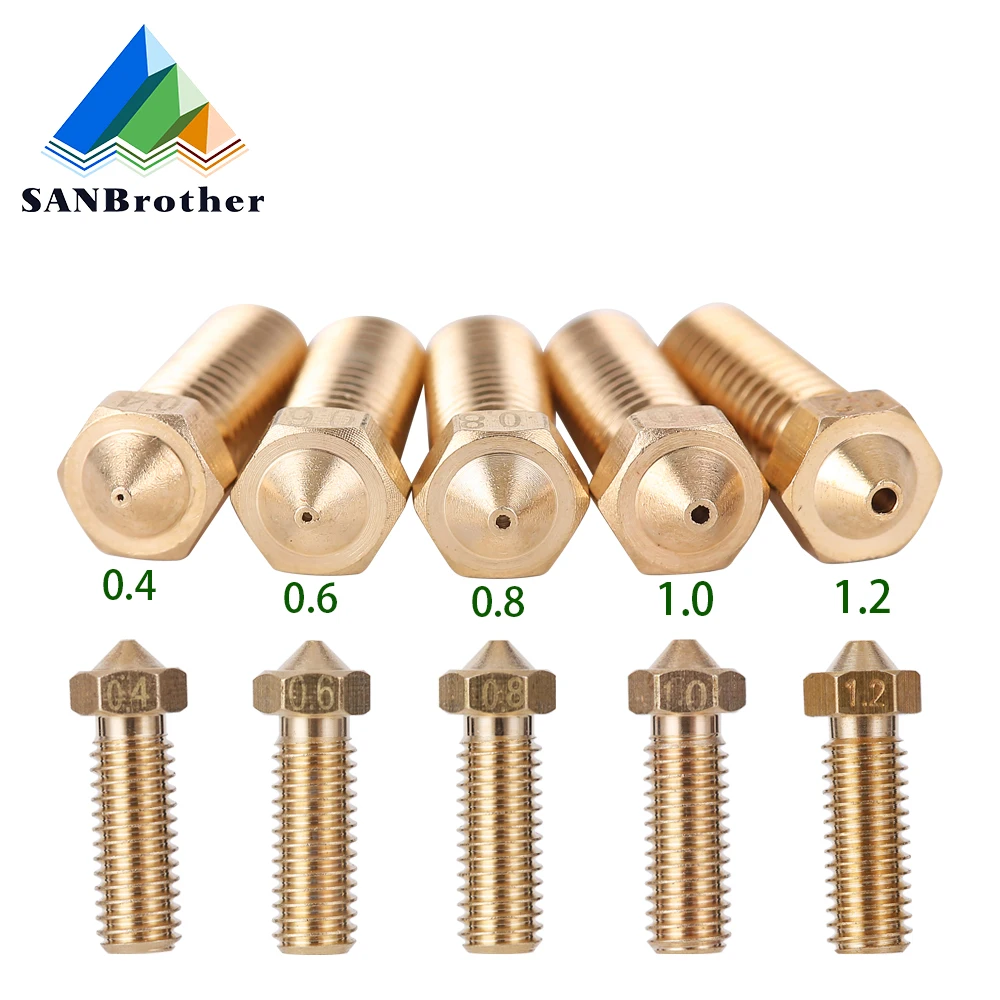 5 PCS Volcano Nozzle Long Type Brass Nozzle 0.2 0.4 0.6 0.8 1.0 1.2mm Size Optional for 3D Printer 1.75mm 3.0mm Filament