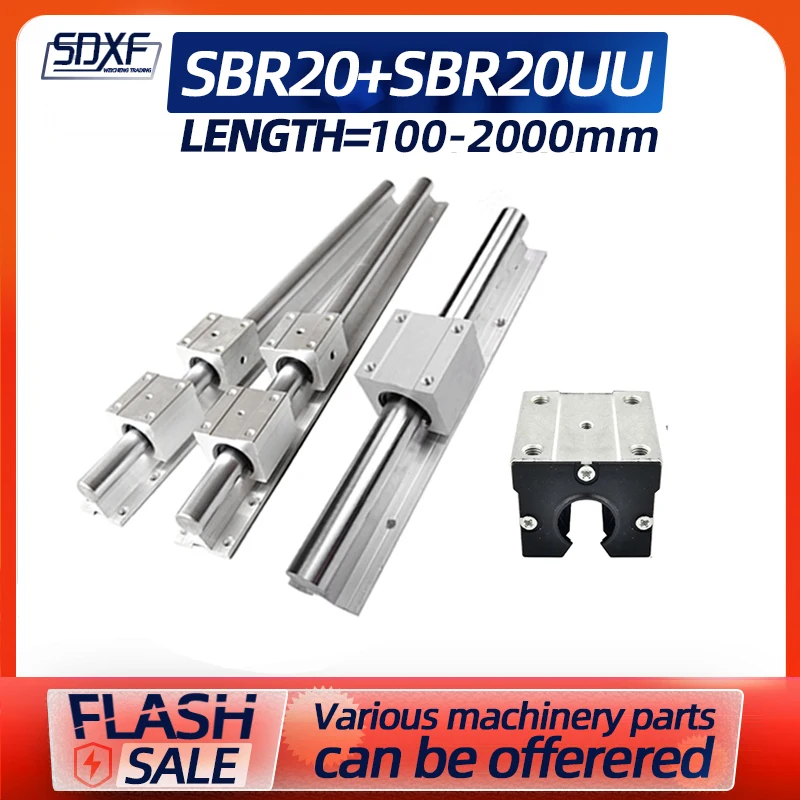 

SBR20 Rails and Bearings Kit Fully Supported Shaft Guide with SBR20UU Linear Bearing Slide Block Linear Guide for CNC Equipments