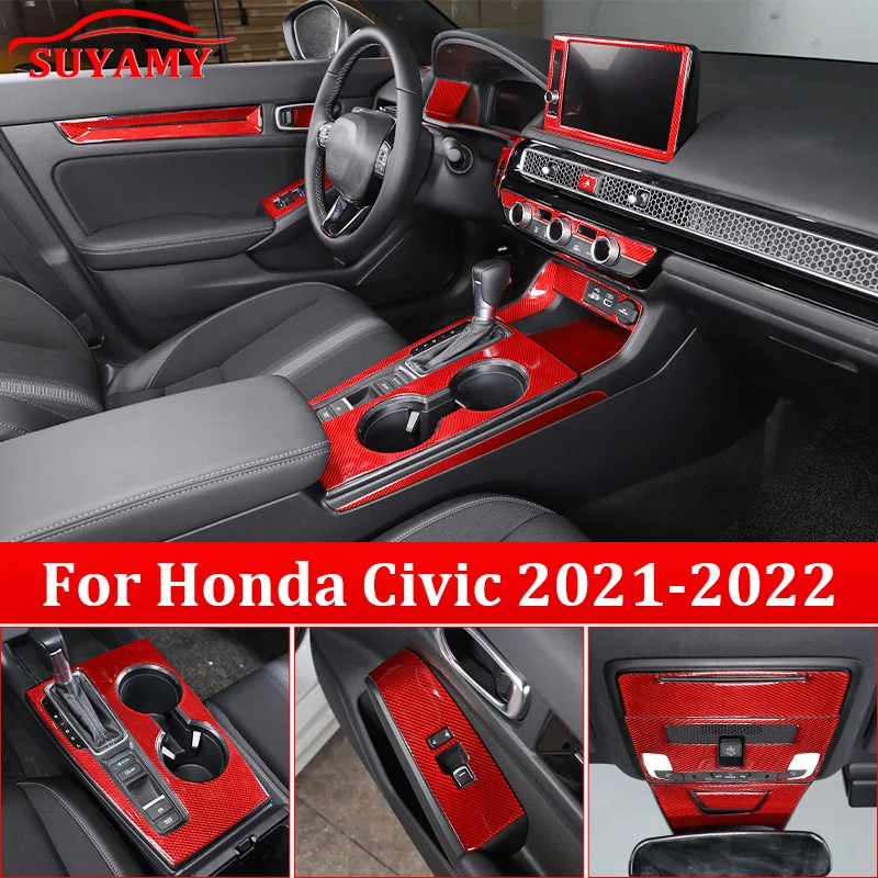 

Для Honda Civic 11-го поколения 2021-2022 модификация интерьера наклейки на панель центрального переключателя управления мягкие автомобильные аксессуары из углеродного волокна