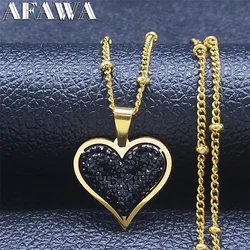 2023 Stainless Steel Black Crystal Heart Necklaces Charm Women Gold Color Small Pendants Necklaces Jewelry bijoux N8261S01