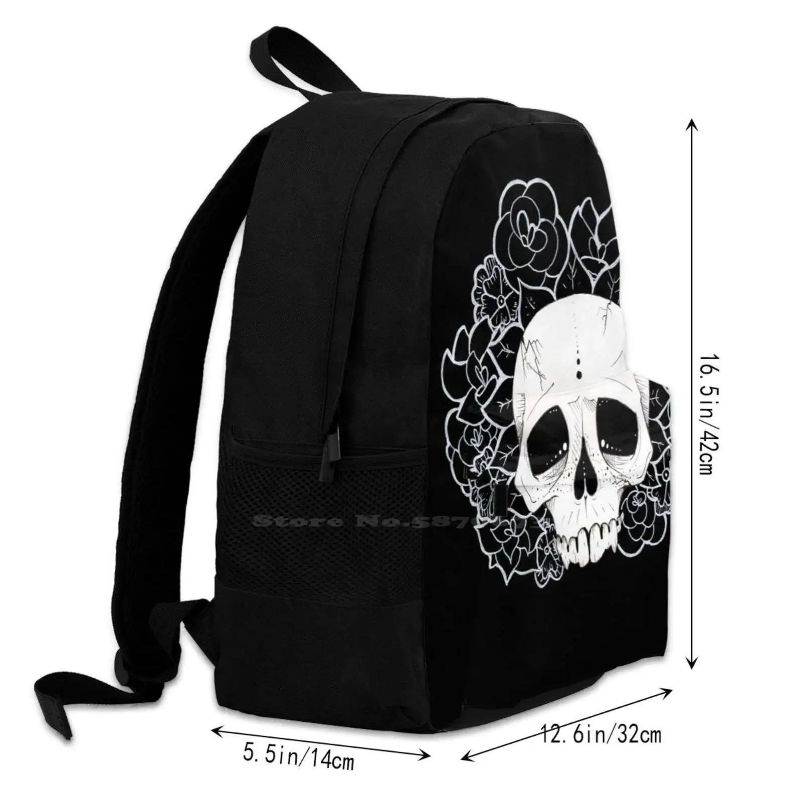 Of Life Padrão Design Bolsa Mochila Estudante Flor Coroa Preto E Branco Crânio Com Flores Morte Emilyheemer Of Life