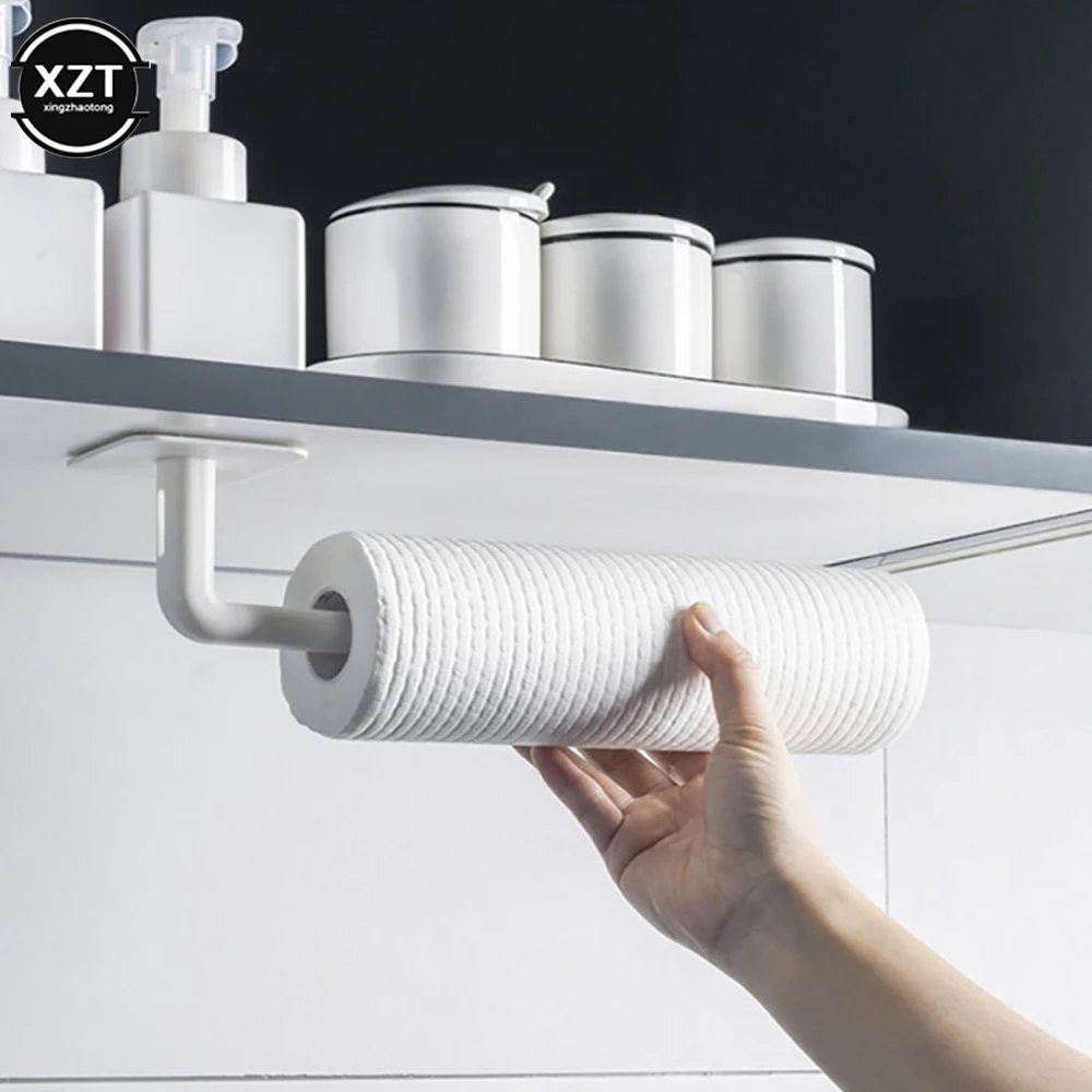 Tissue Hanger Storage Rack Kitchen Self-adhesive Accessories Under Cabinet Paper Roll Rack Towel Holder For Bathroom Toilet