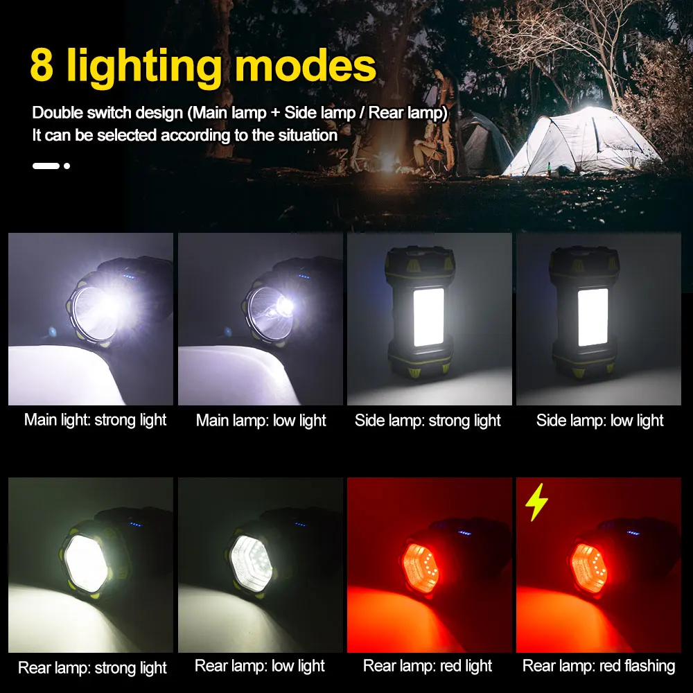 30W LED Portable Spotlight Rechargeable Outdoor Searchlight 8 Modes Waterproof LED Flashlight for Camping Night Fishing Working