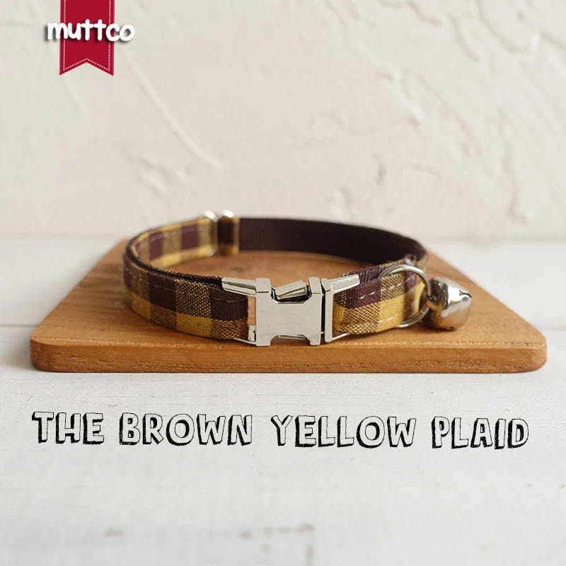 

10pcs/lot MUTTCO Retailing self-design cat collar THE BROWN YELLOW PLAID double cloth handmade basic collar 2 sizes UCC067