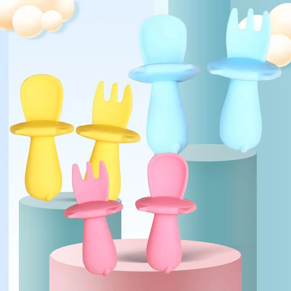 2pc/set Silicone Spoon Fork for Baby Safety Feeding Child Dining Spoon Tableware Tongue Anti Scald Anti-Choke Children Tableware