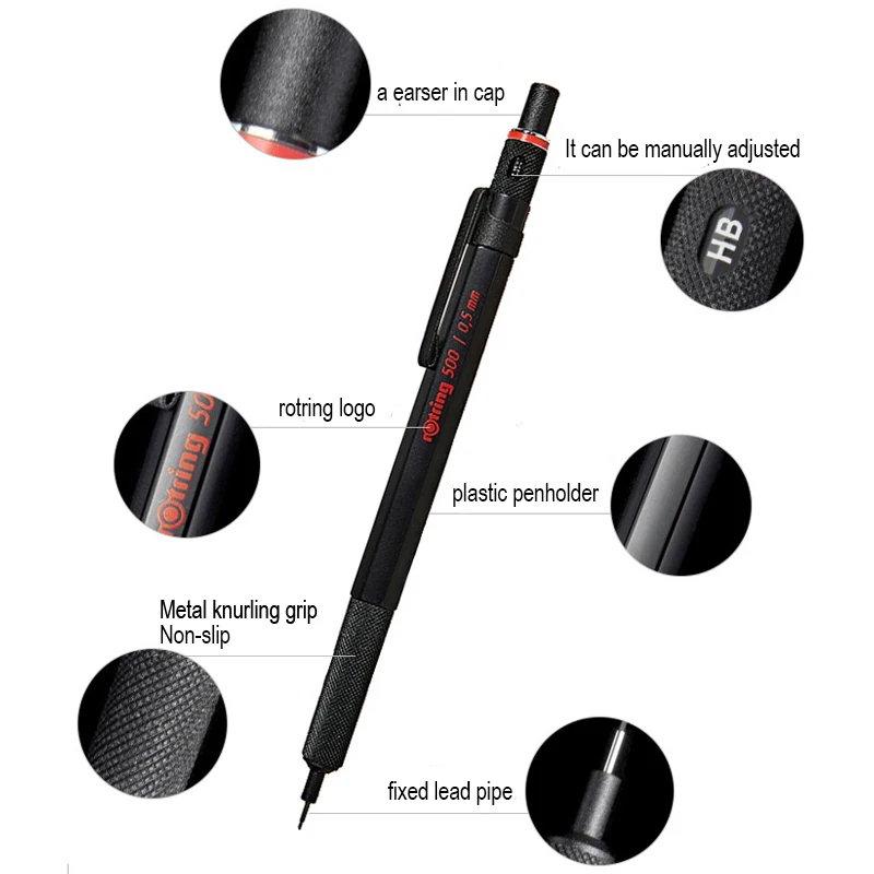 Rotring 500 0.5mm/0.7mm  mechanical pencil plastic pen holder Metal knurling grip automatic pencil  1 piece